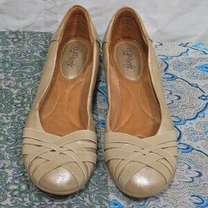 Eurosoft Gold Metallic Closed Toe Low Wedge Slip Ons
